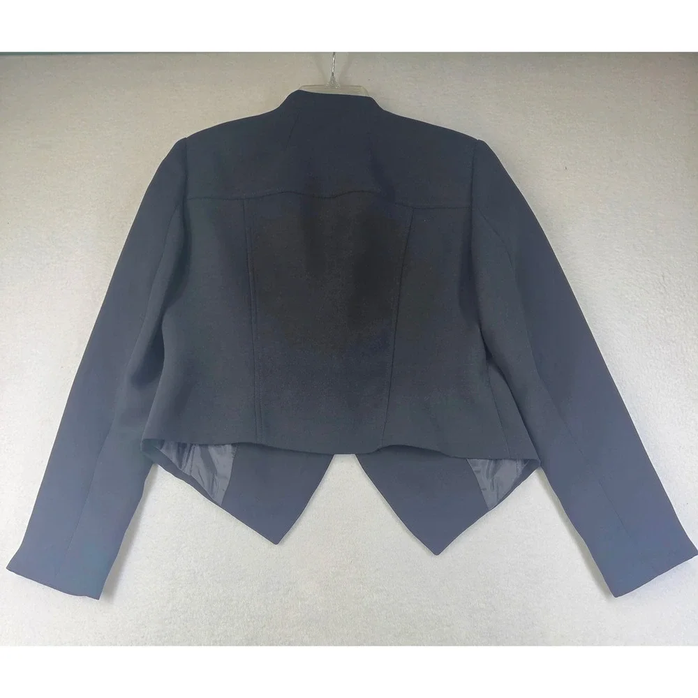 INC International Concepts Womens Black Asymmetrical Zip Cropped Blazer Jacket M
